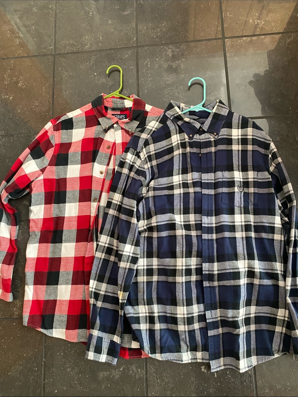 Chaps Classic Red and Blue Plaid Button-Down Flannel Shirt - Men